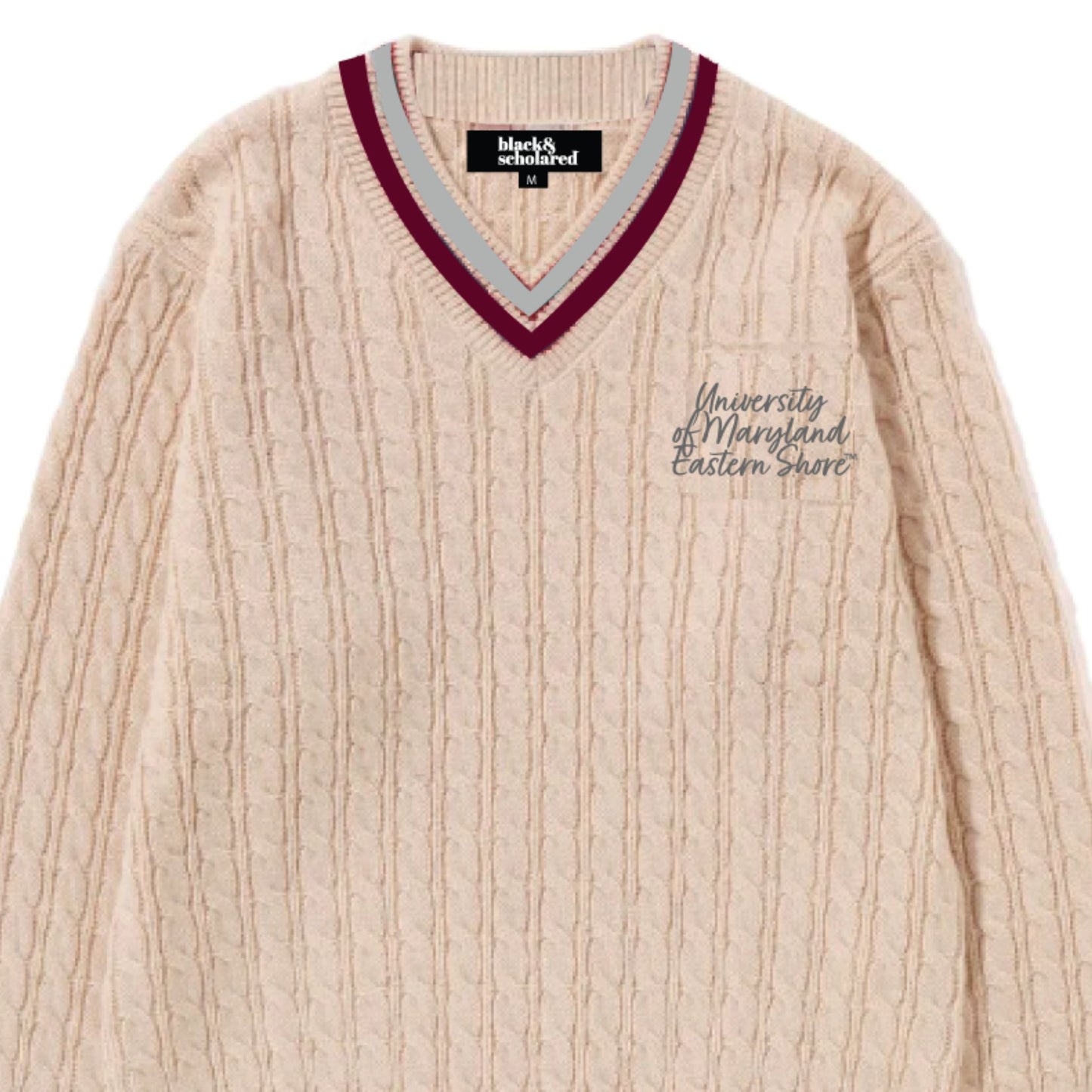 University of Maryland Eastern Shore™ (UMES) V-Neck Cable-Knit Sweater