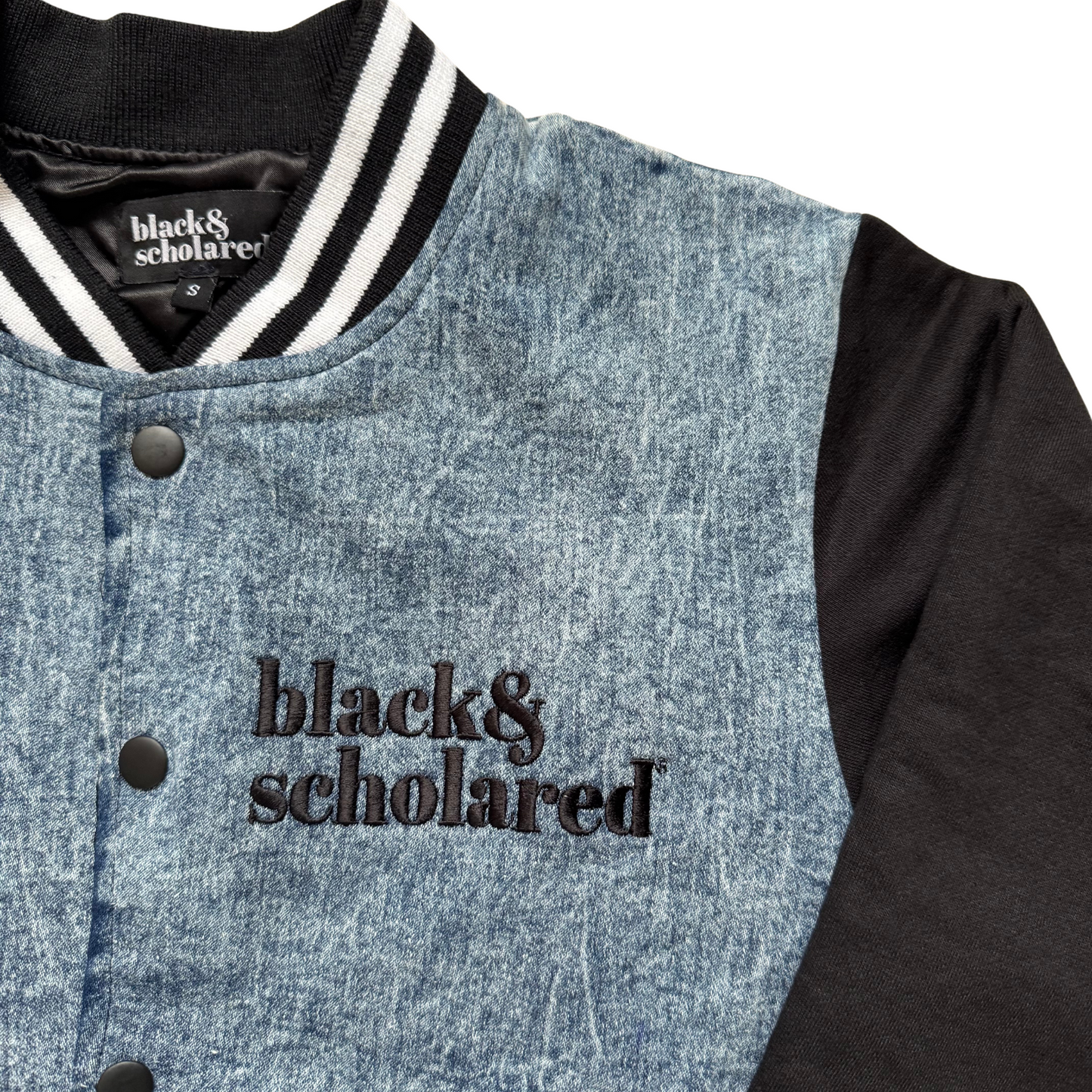 Black & Scholared® Denim Letterman Varsity Jacket